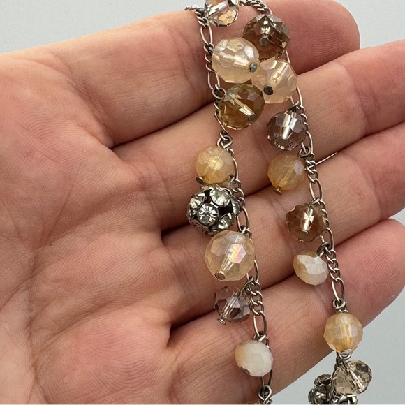 LOFT Necklace 36” Silver Tone Champagne Brown Glass Beads Long Crystal Jewelry - Picture 4 of 5